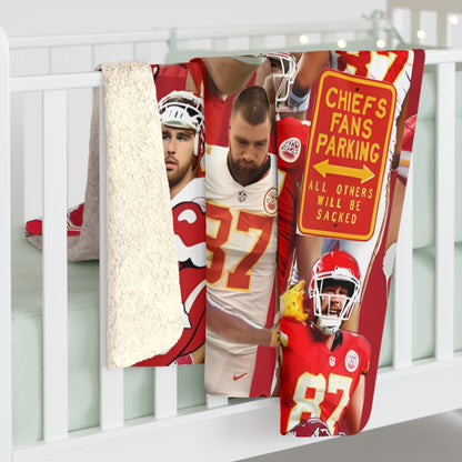 Travis Kelce Chiefs Red Collage Sherpa Fleece Blanket