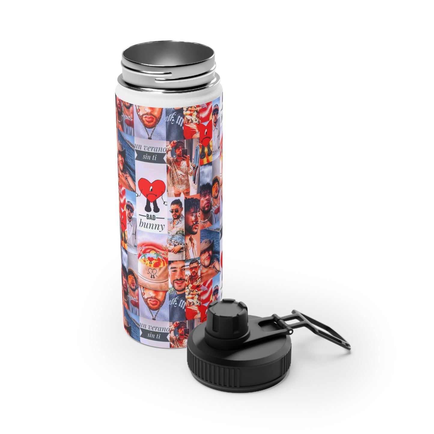 Bad Bunny Un Verano Sin Ti Photo Collage Stainless Steel Sports Lid Water Bottle