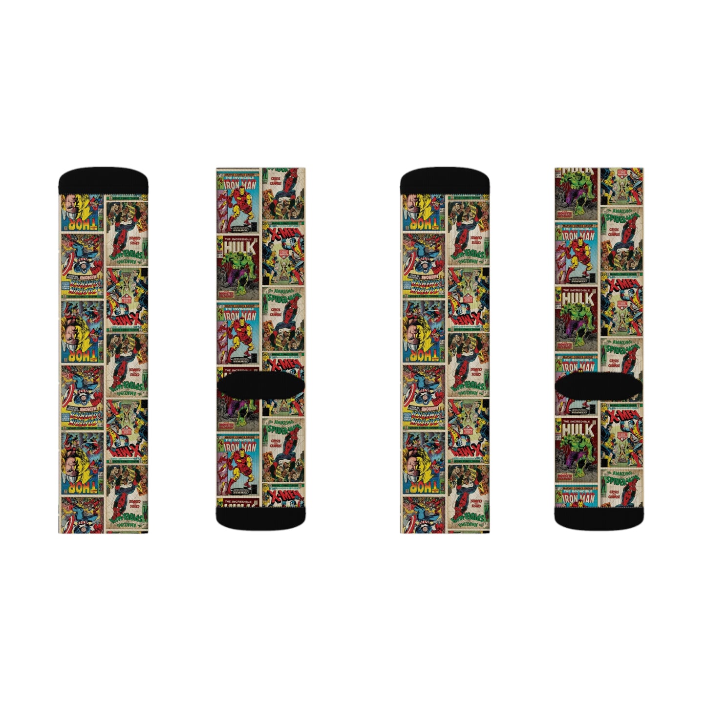 Marvel Comic Book Cover Collage Tube Socks