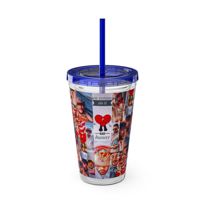 Bad Bunny Un Verano Sin Ti Photo Collage Sunsplash Tumbler with Straw