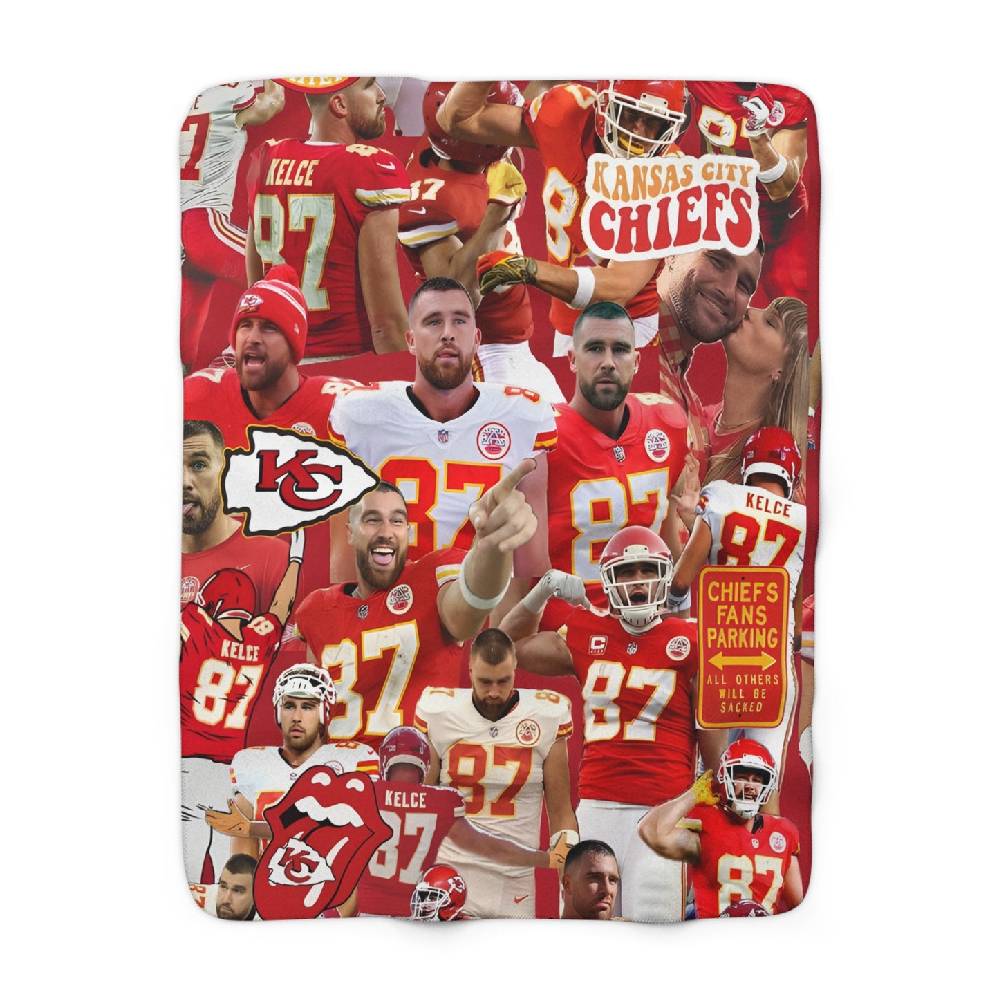 Travis Kelce Chiefs Red Collage Sherpa Fleece Blanket