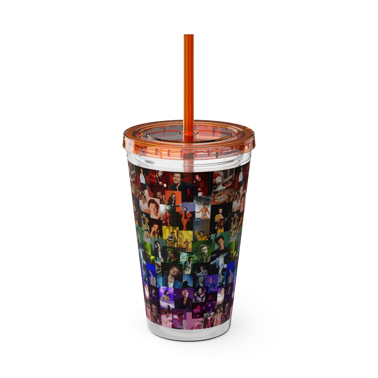 Harry Styles Rainbow Photo Collage Sunsplash Tumbler with Straw