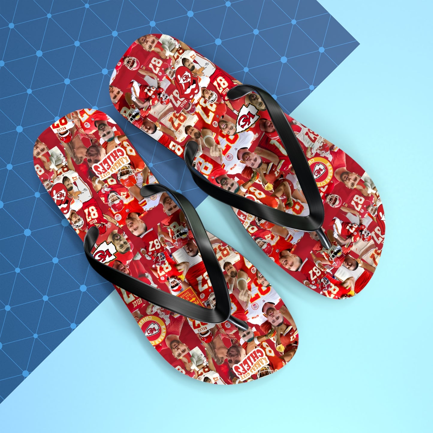 Travis Kelce Chiefs Red Collage Flip Flops