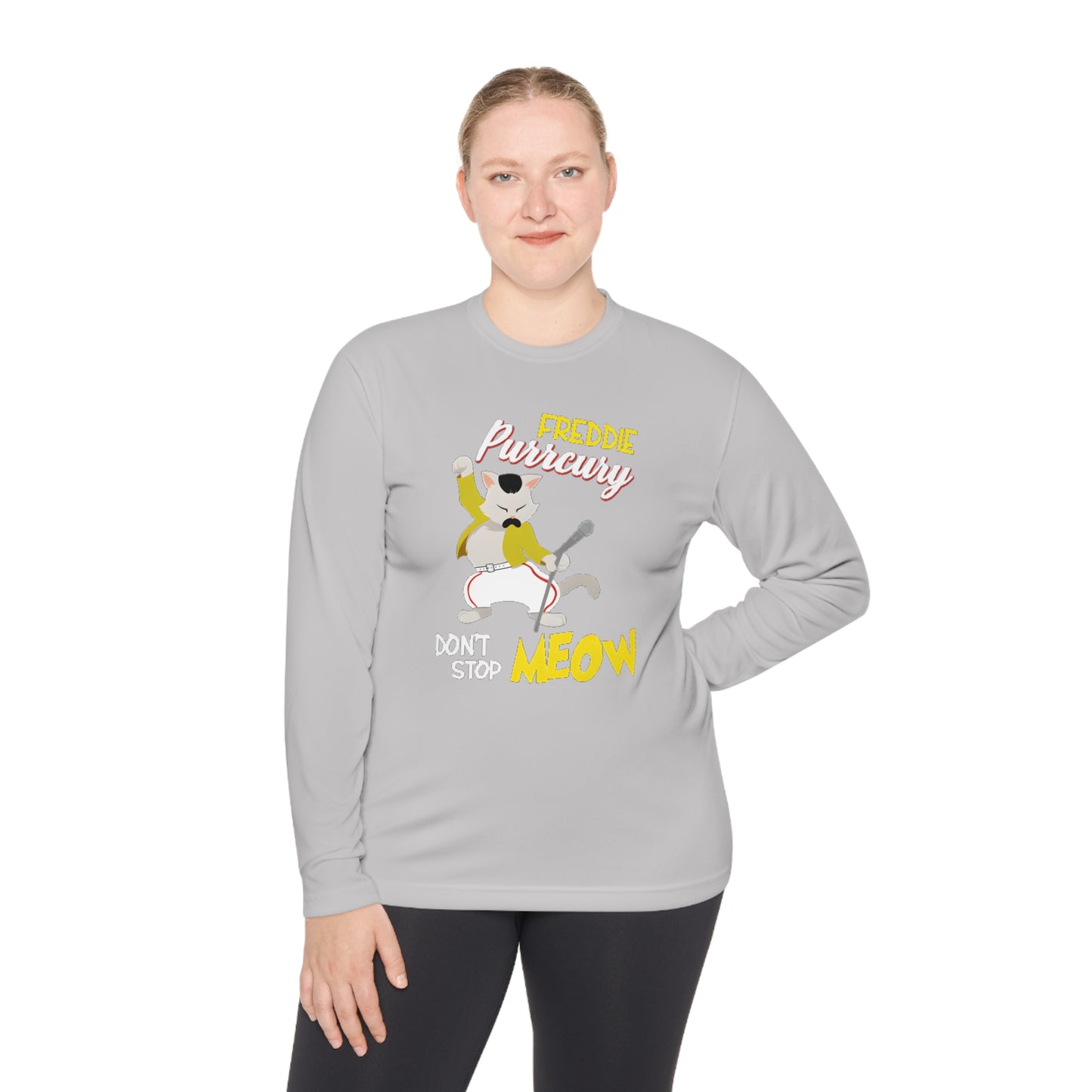 Queen Don't Stop Meow Freddie Purrcury Unisex Lightweight Long Sleeve Tee