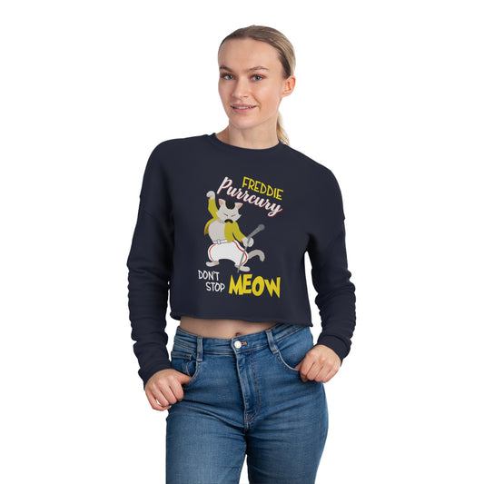 Queen Don't Stop Meow Freddie Purrcury Women's Cropped Sweatshirt