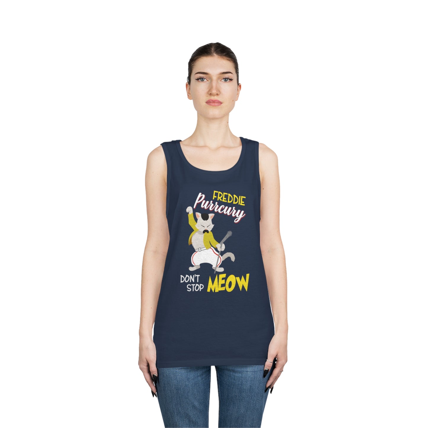 Queen Don't Stop Meow Freddie Purrcury Unisex Heavy Cotton Tank Top