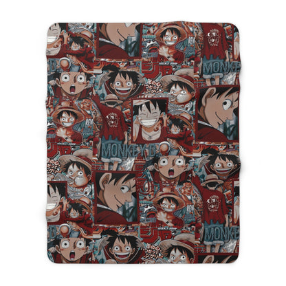 One Piece Anime Monkey D Luffy Red Collage Sherpa Fleece Blanket