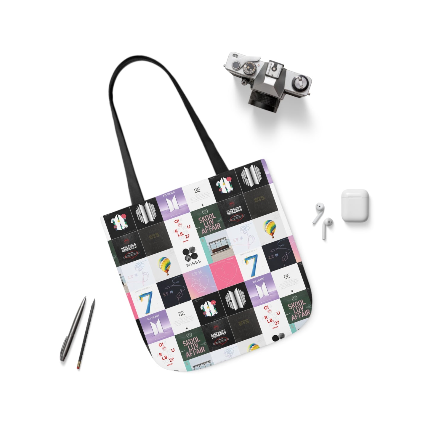 BTS Album Cover Art Collage Polyester Canvas Tote Bag