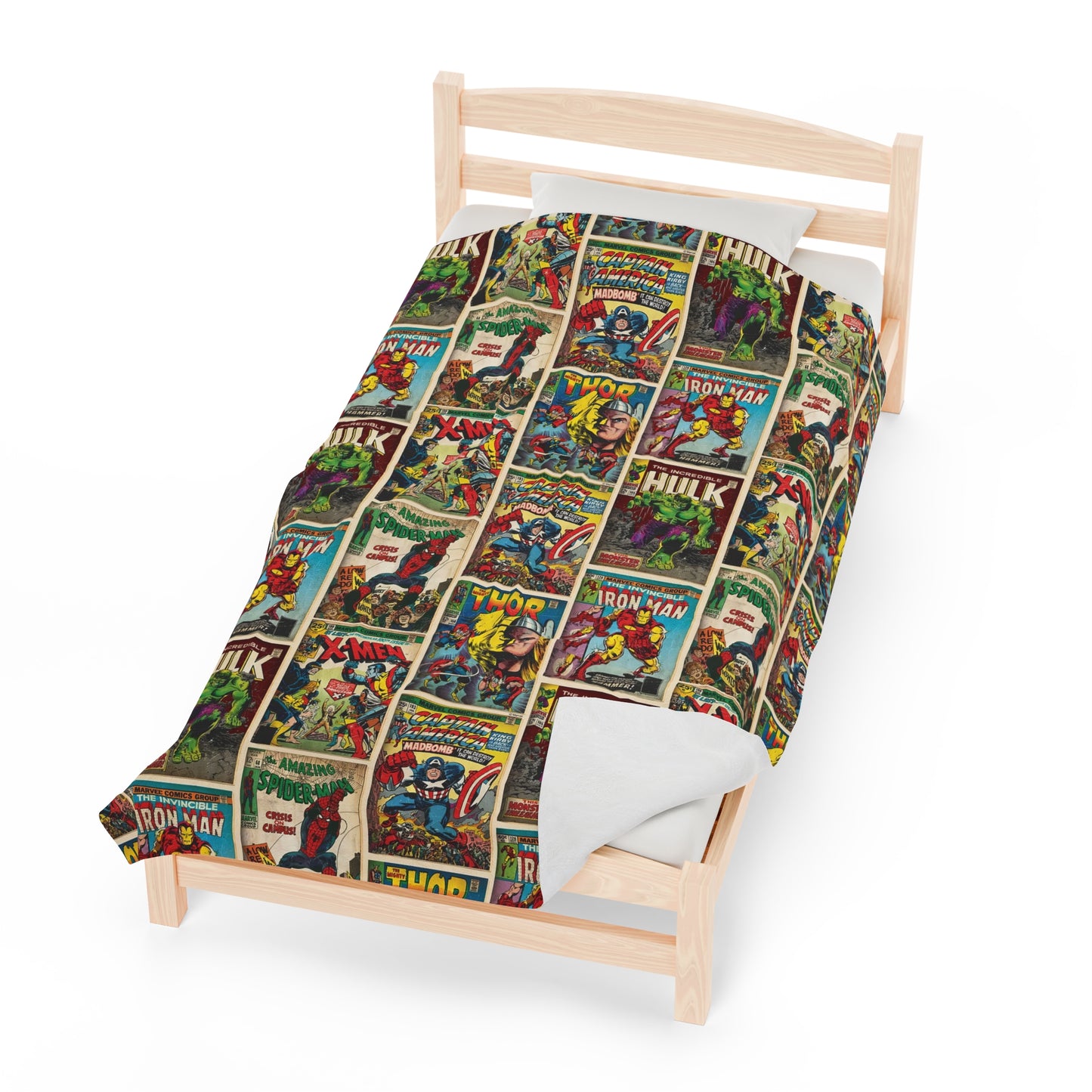 Marvel Comic Book Cover Collage Velveteen Plush Blanket