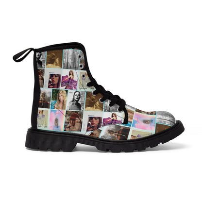 Taylor Swift Album Art Collage Pattern Women's Canvas Boots