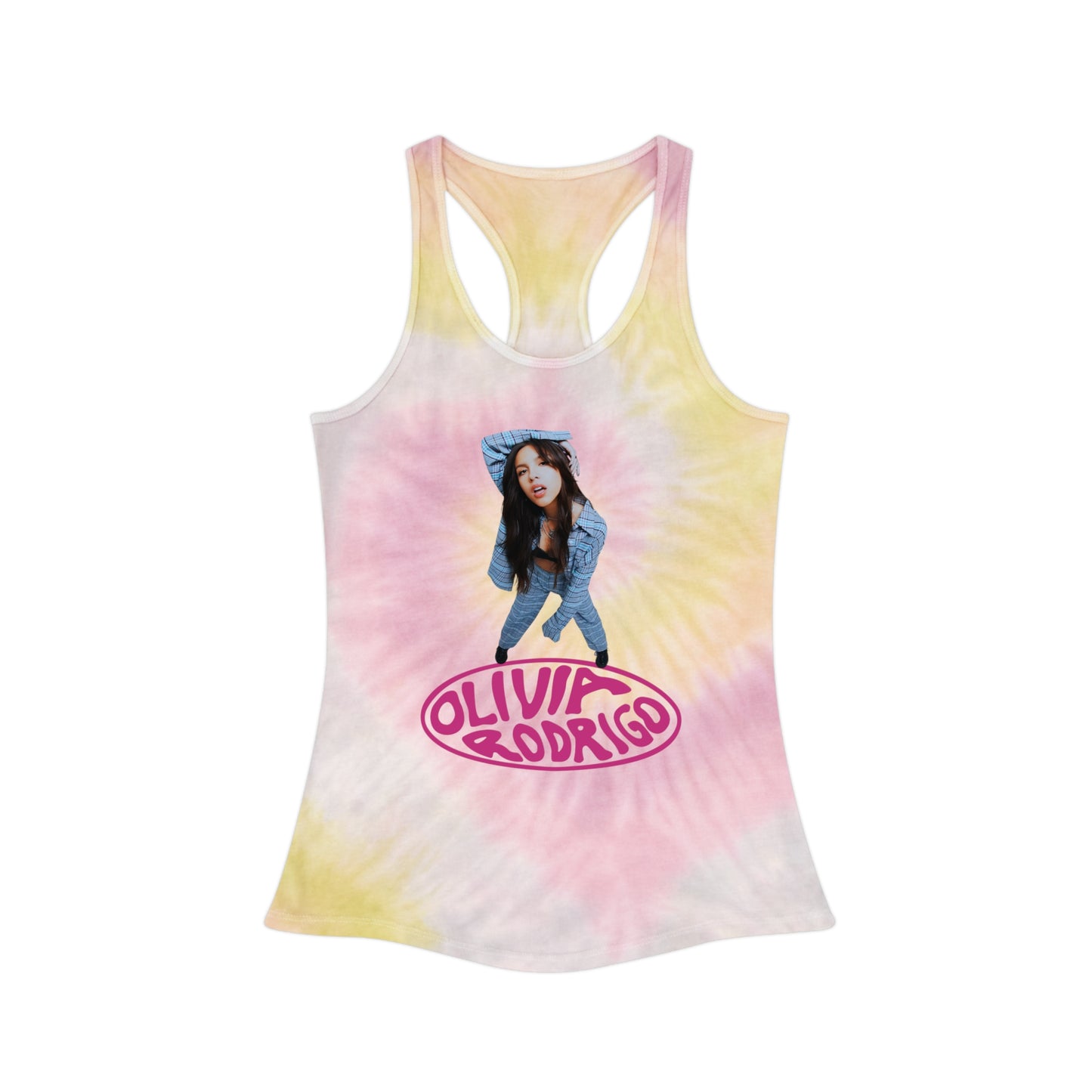 Olivia Rodrigo Look Up Pose Logo Tie Dye Racerback Tank Top