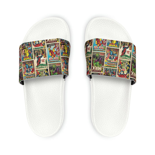 Marvel Comic Book Cover Collage Youth Slide Sandals