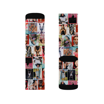 Olivia Rodrigo Magazine Cover Collage Pattern Tube Socks