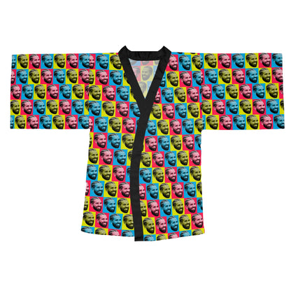 Drake Colored Checker Faces Long Sleeve Kimono Robe