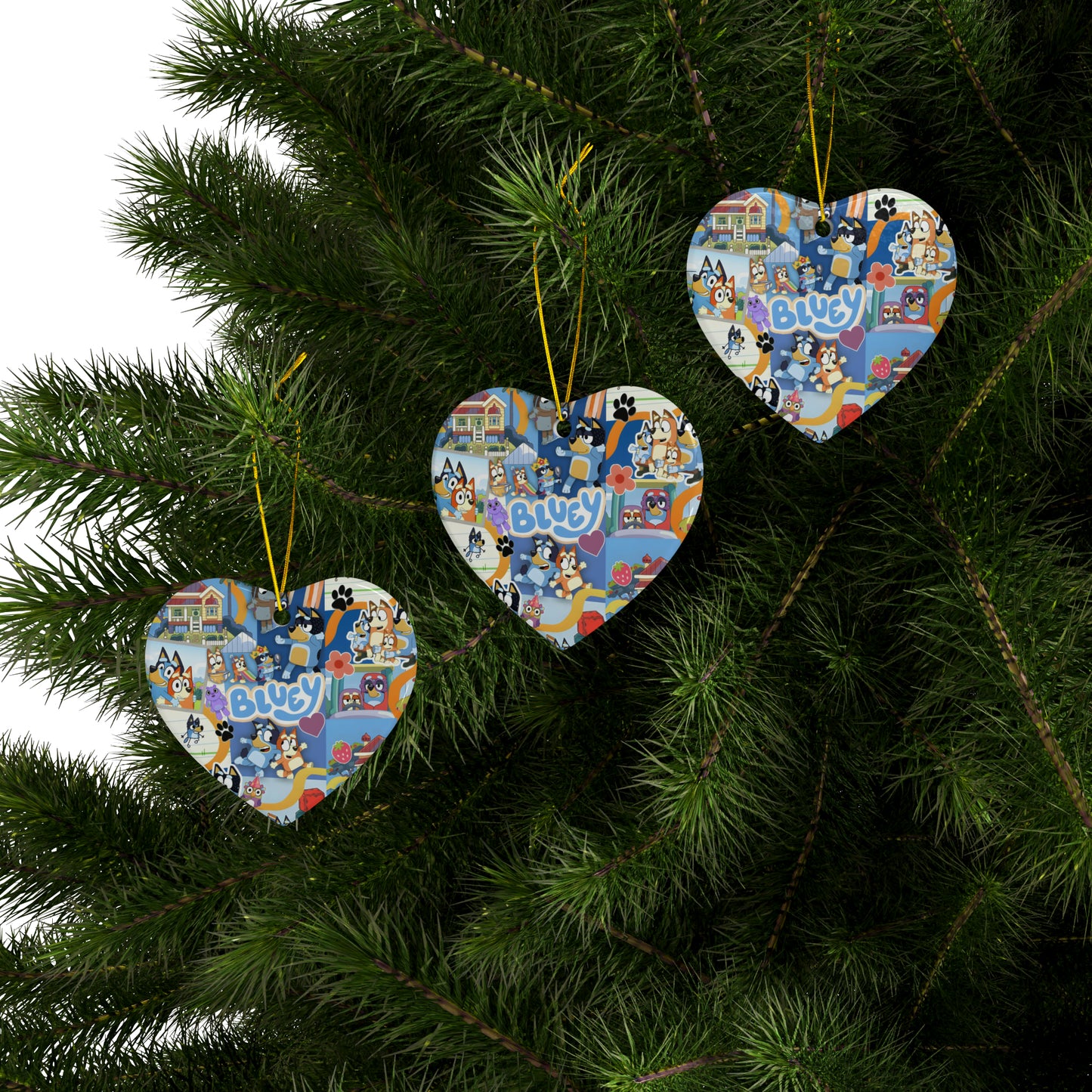 Bluey Playtime Collage Ceramic Ornaments (1pc, 3pcs, 5pcs, 10pcs)