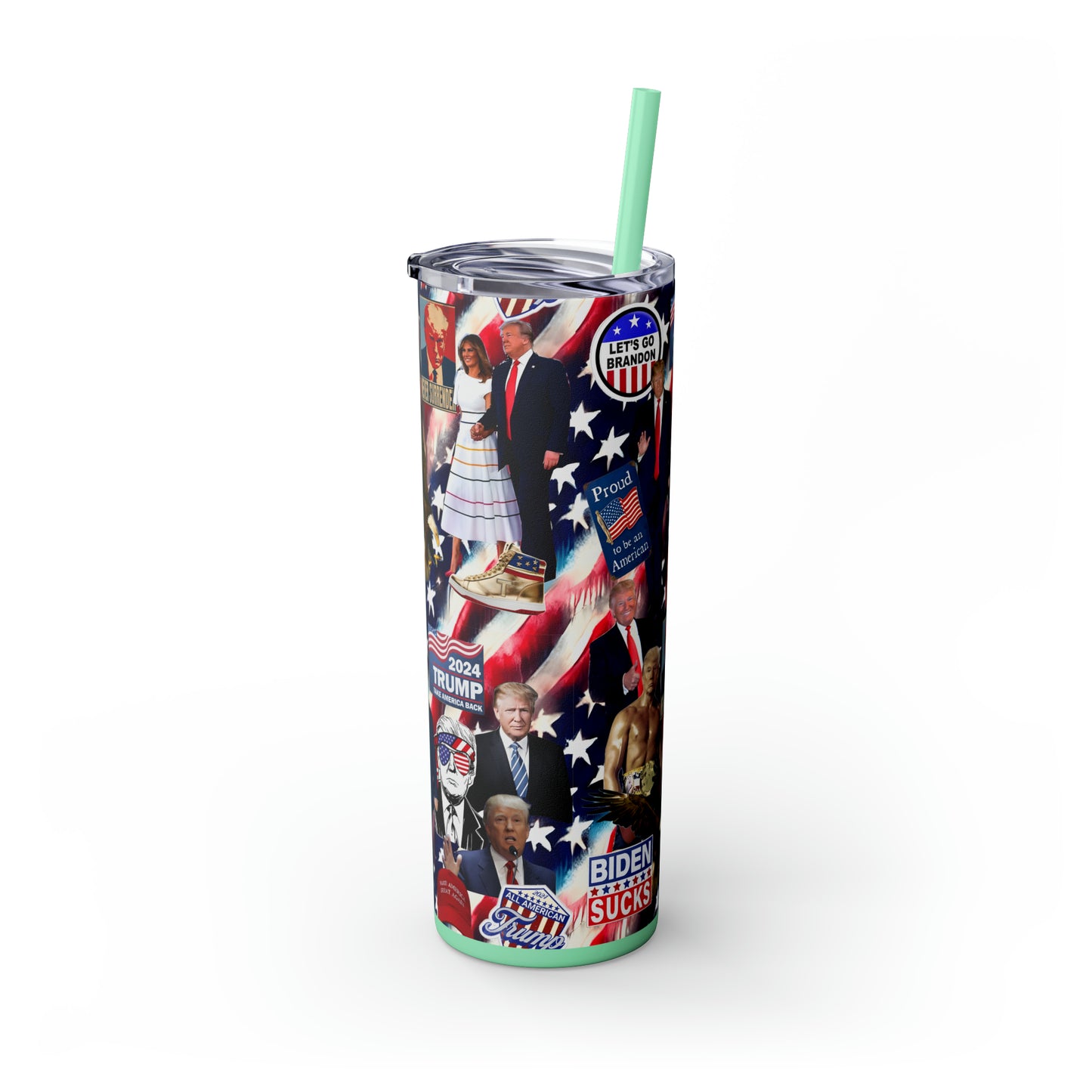 Donald Trump 2024 MAGA Montage Skinny Tumbler with Straw