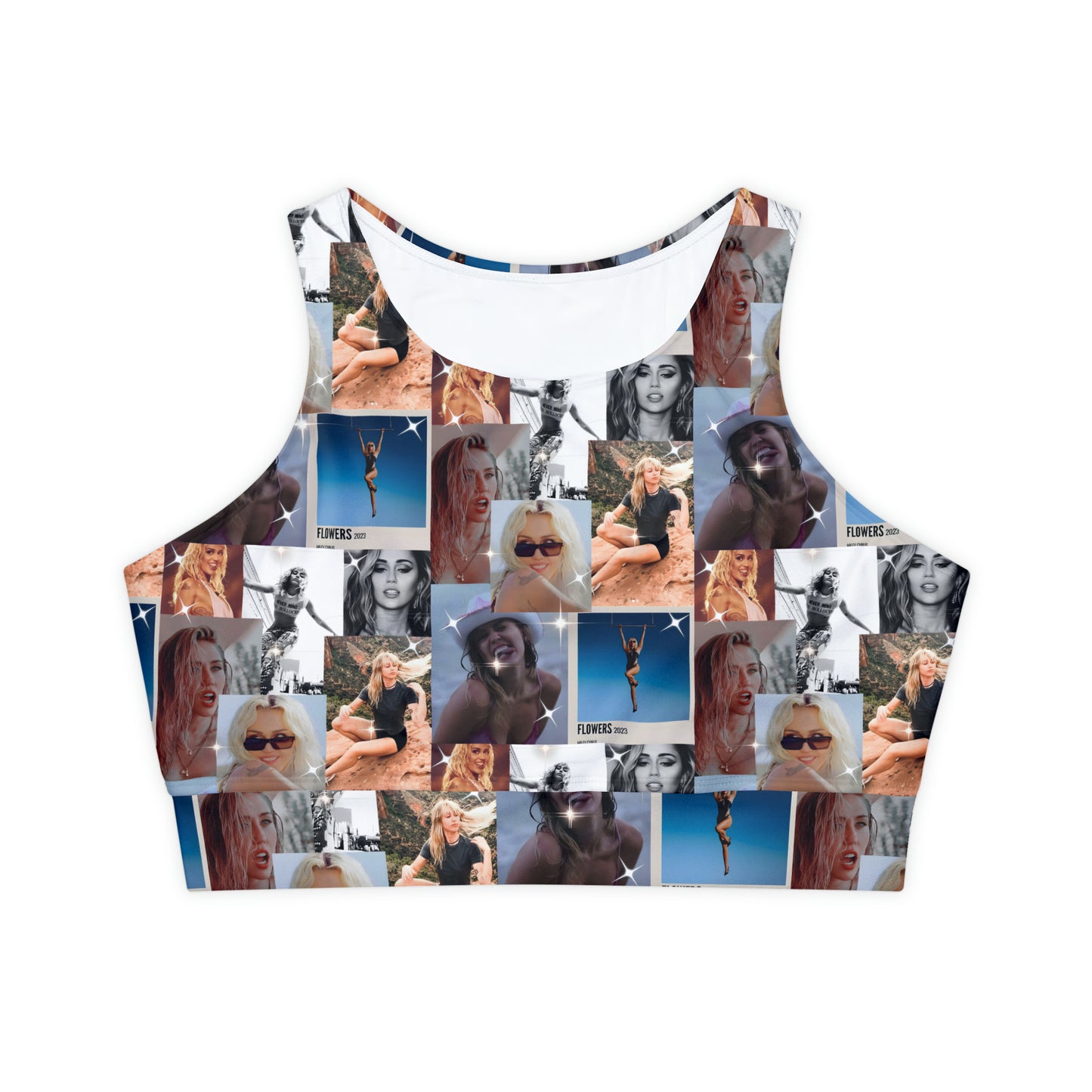 Miley Cyrus Flowers Photo Collage Fully Lined Padded Sports Bra