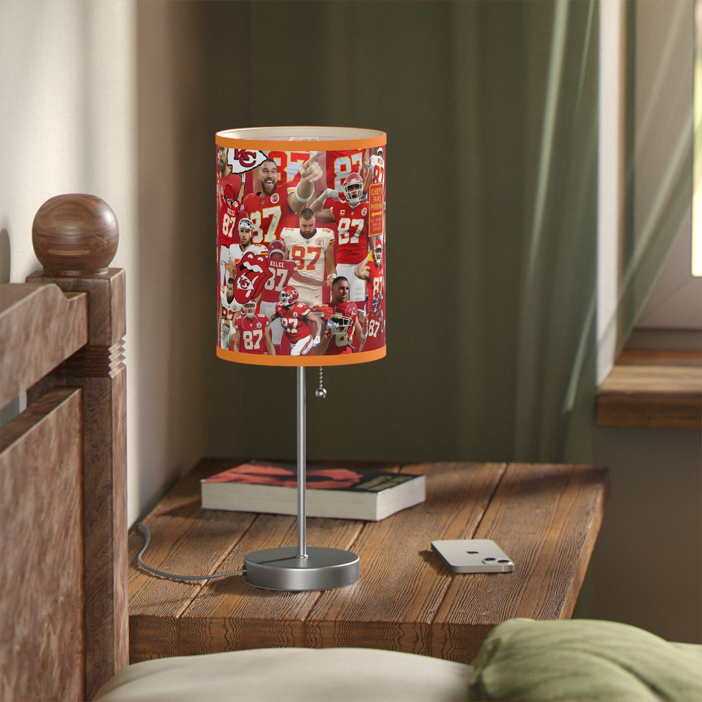Travis Kelce Chiefs Red Collage Lamp on a Stand