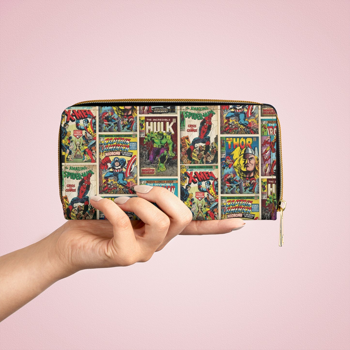 Marvel Comic Book Cover Collage Zipper Wallet