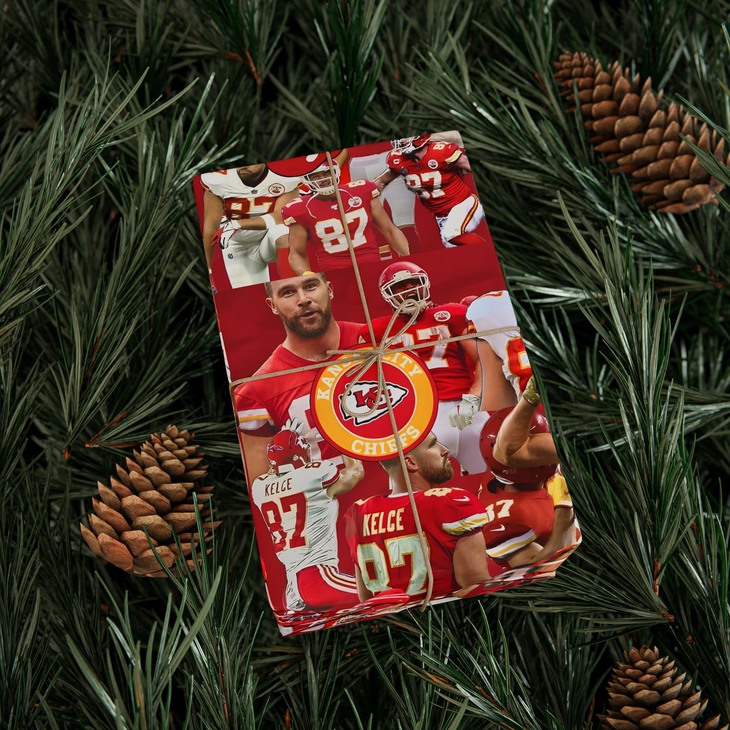 Travis Kelce Chiefs Red Collage Gift Wrapping Paper