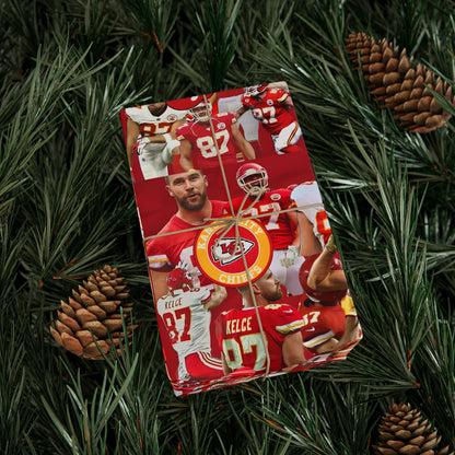 Travis Kelce Chiefs Red Collage Gift Wrapping Paper