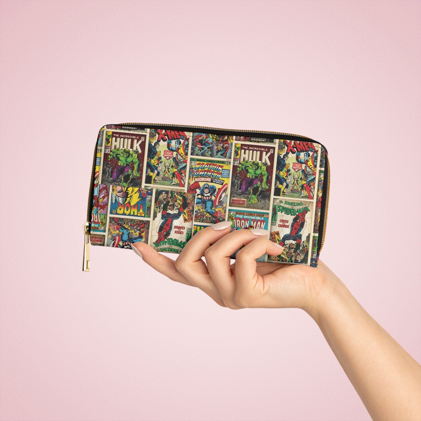 Marvel Comic Book Cover Collage Zipper Wallet