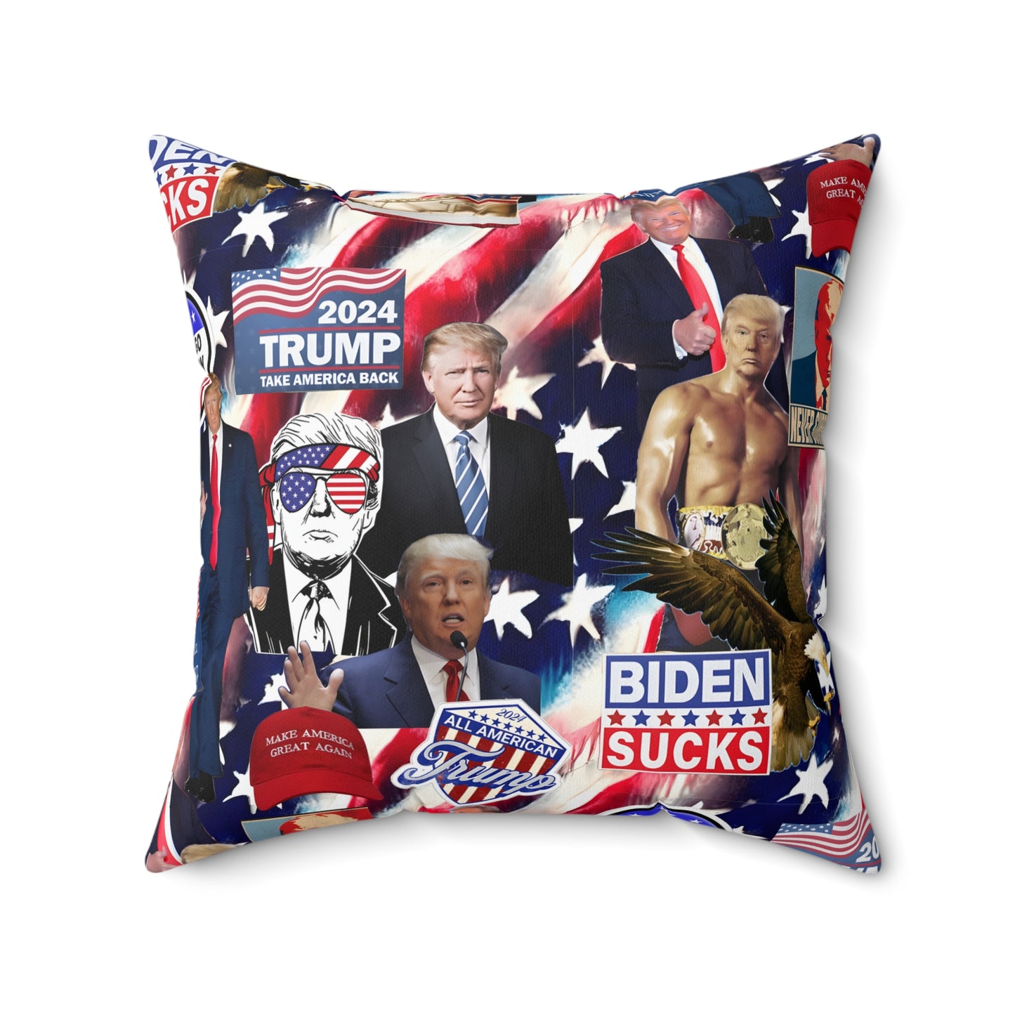 Donald Trump 2024 MAGA Montage Spun Polyester Square Pillow