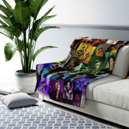 Harry Styles Rainbow Photo Collage Sherpa Fleece Blanket