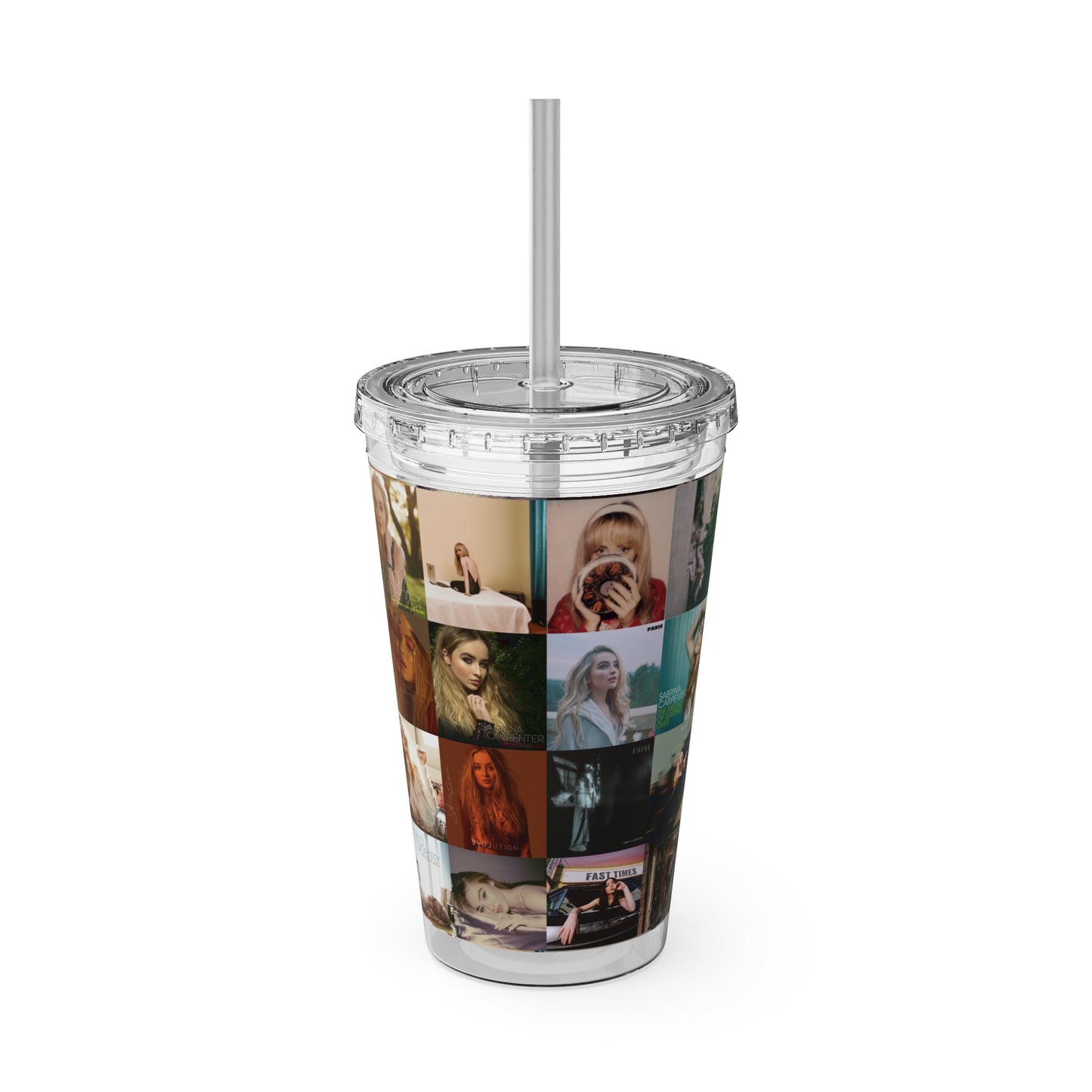 Sabrina Carpenter Album Cover Collage Sunsplash Tumbler with Straw