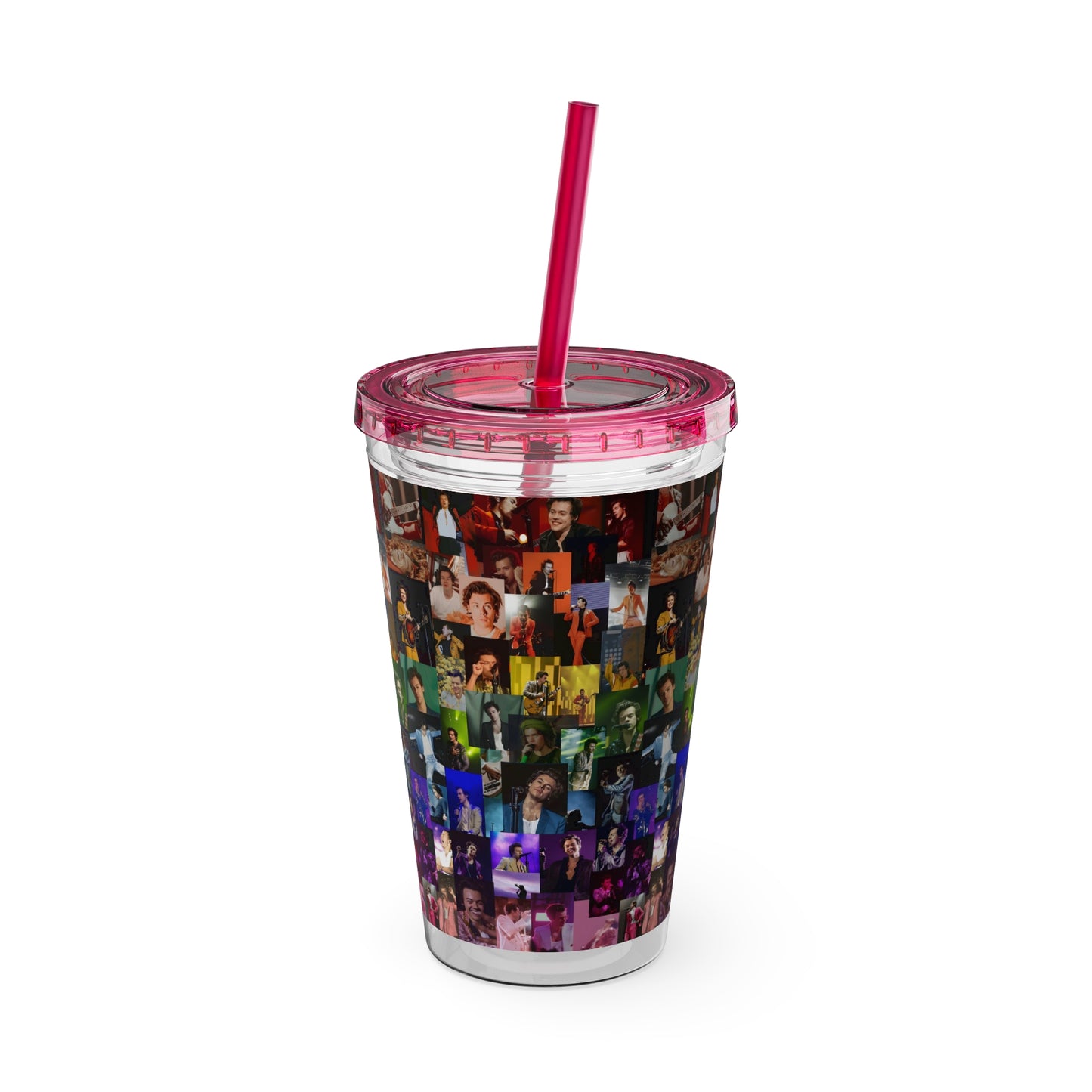 Harry Styles Rainbow Photo Collage Sunsplash Tumbler with Straw