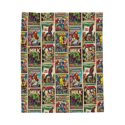 Marvel Comic Book Cover Collage Velveteen Plush Blanket