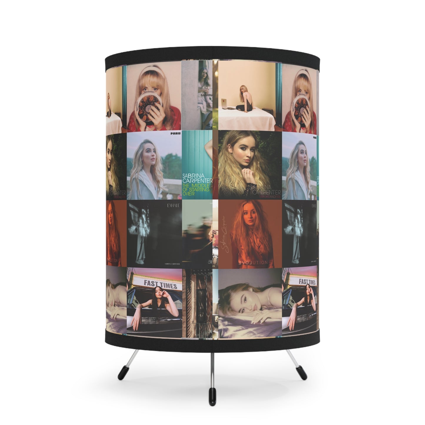 Sabrina Carpenter Album Cover Collage Tripod Lamp with High-Res Printed Shade