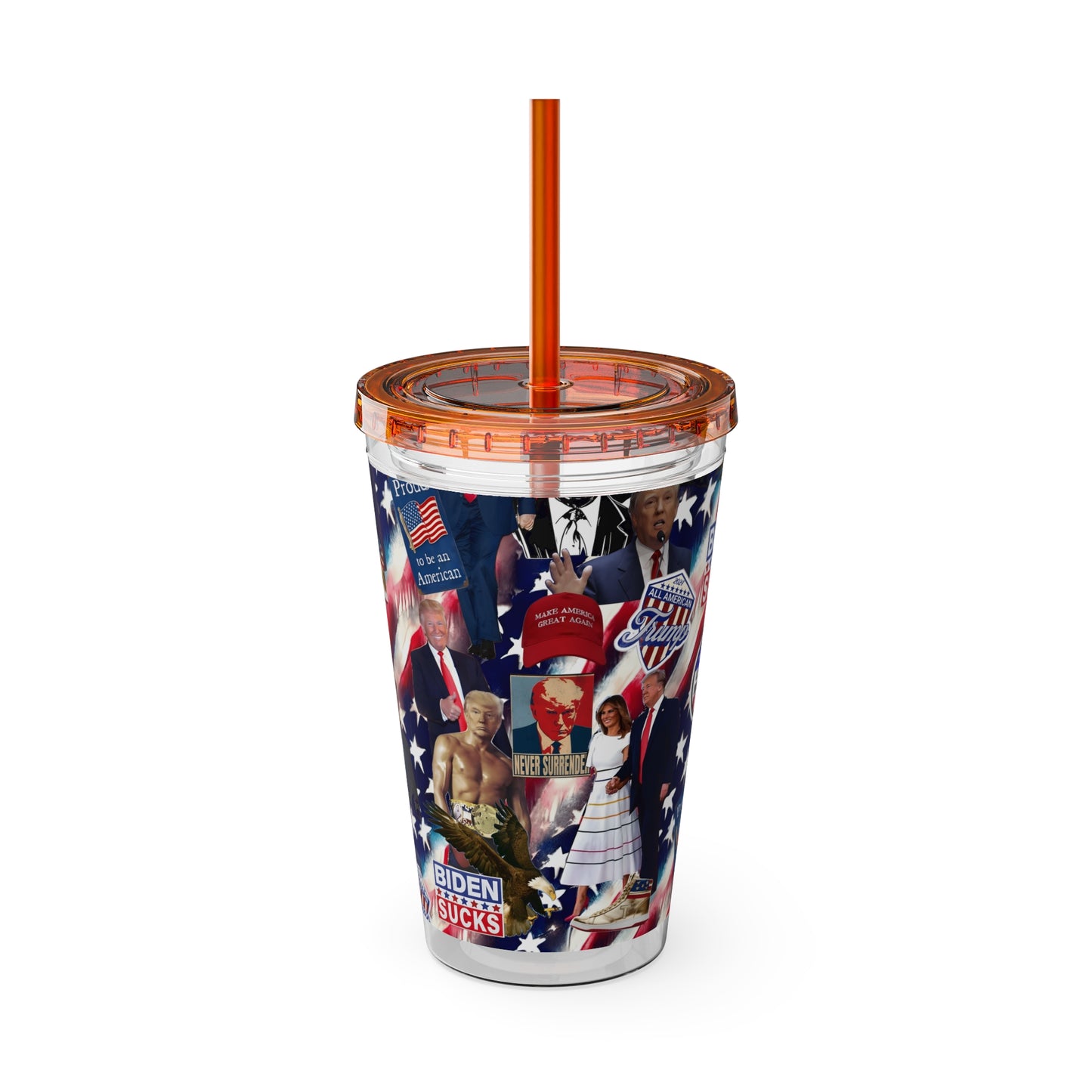 Donald Trump 2024 MAGA Montage Sunsplash Tumbler with Straw