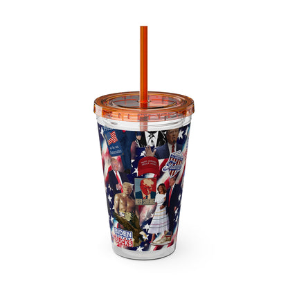 Donald Trump 2024 MAGA Montage Sunsplash Tumbler with Straw