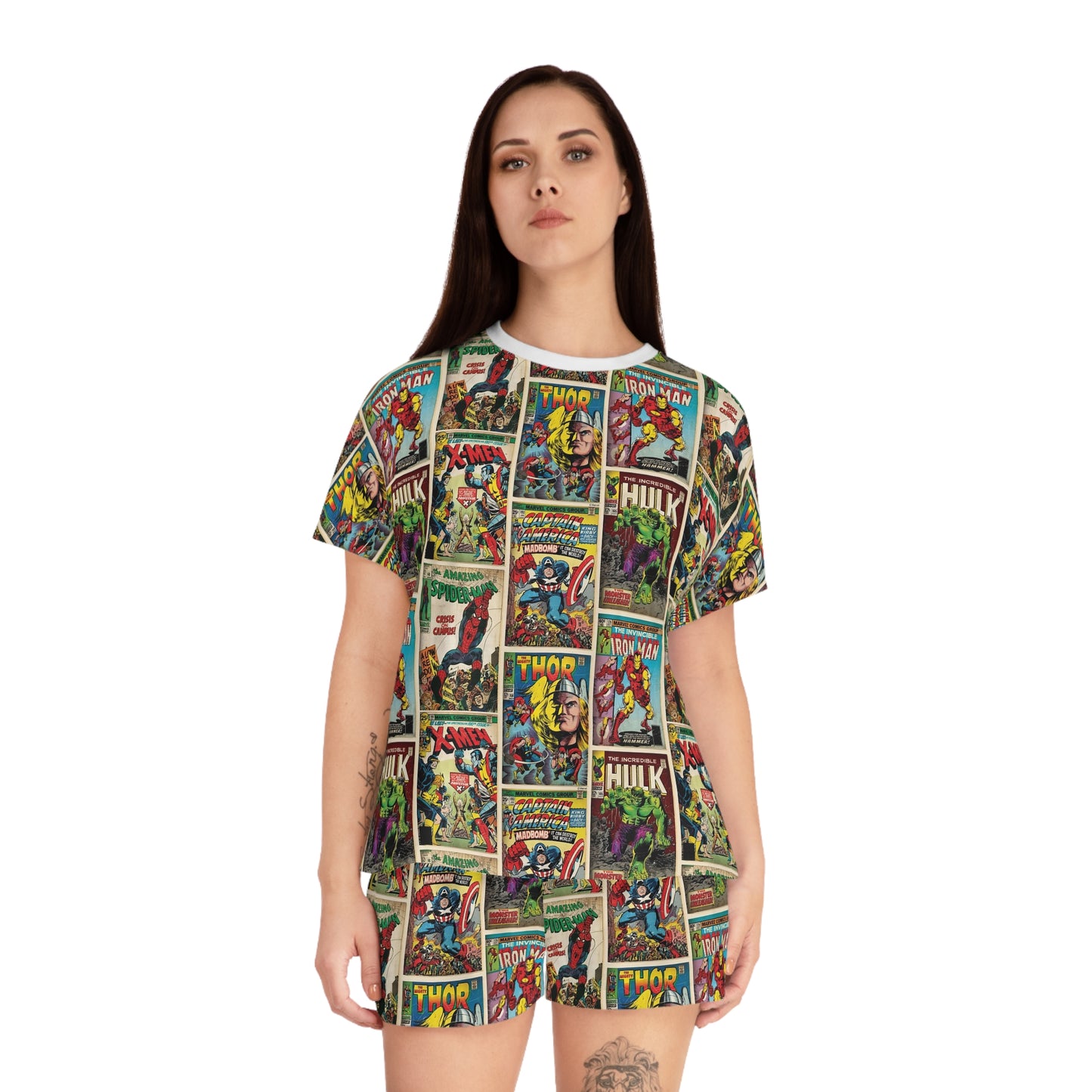 Marvel Comic Book Cover Collage Women's Short Pajama Set