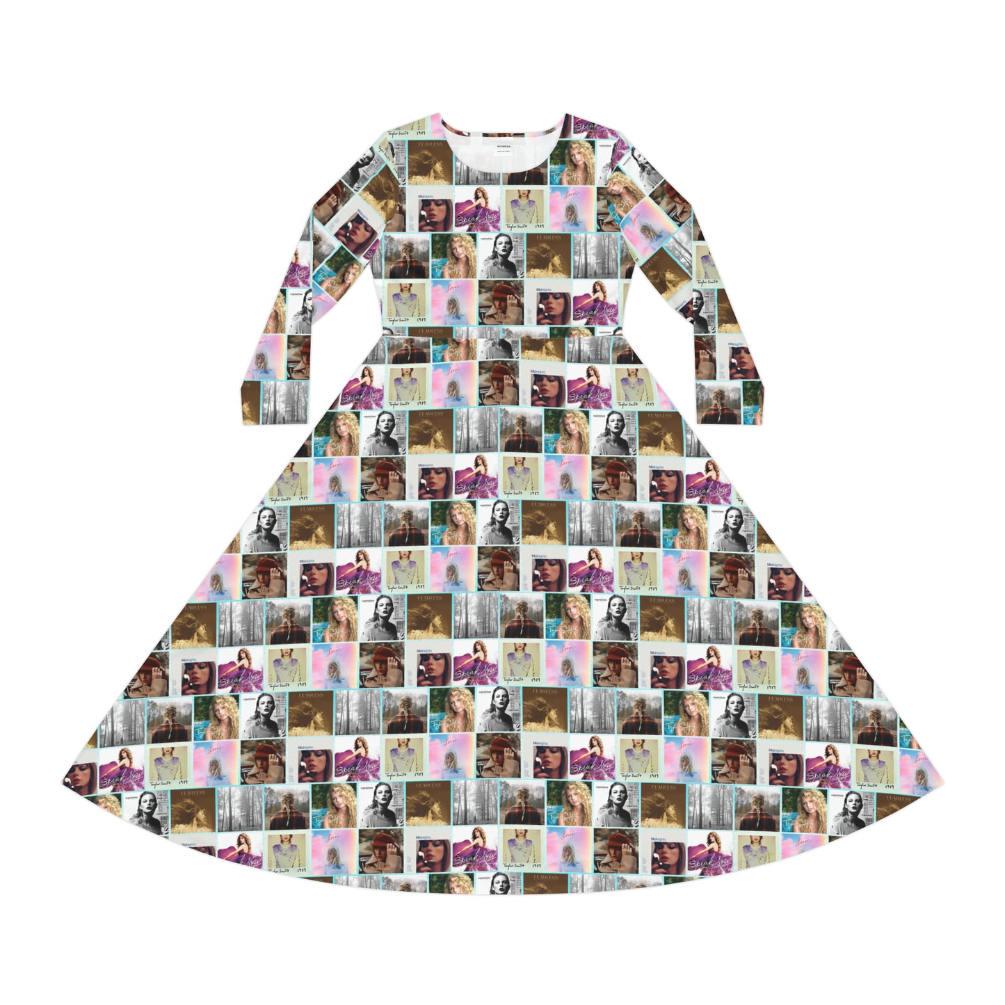 Taylor Swift Album Art Collage Pattern Women's Long Sleeve Dance Dress