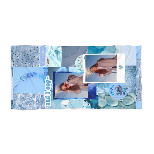 Olivia Rodrigo Light Blue Aesthetic Collage Beach Towel
