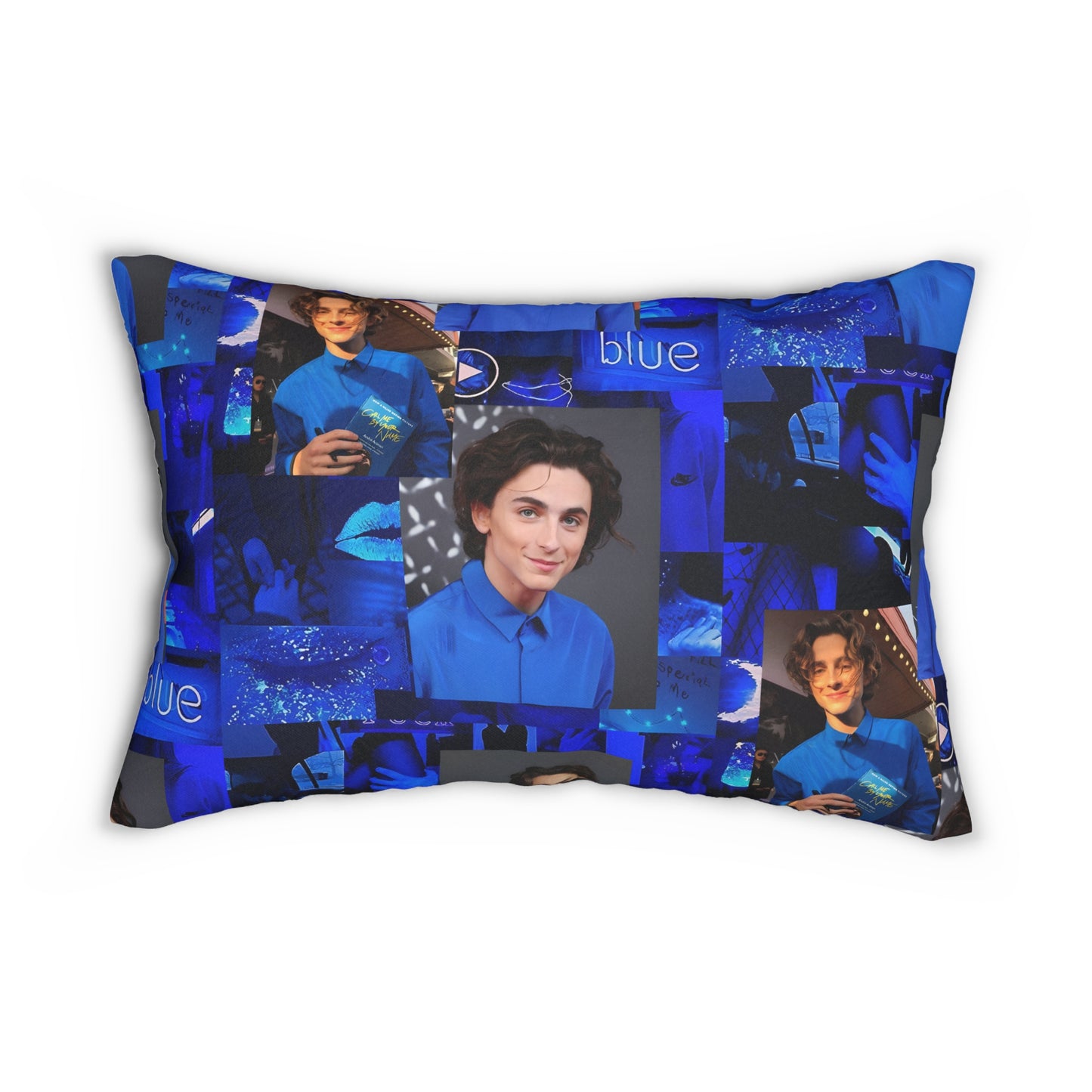 Timothee Chalamet Cool Blue Collage Spun Polyester Lumbar Pillow