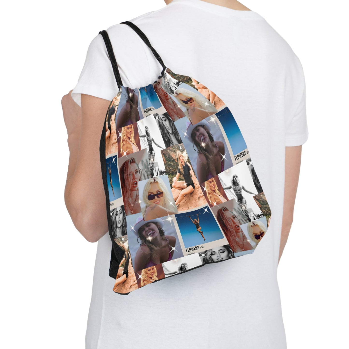 Miley Cyrus Flowers Photo Collage Outdoor Drawstring Bag