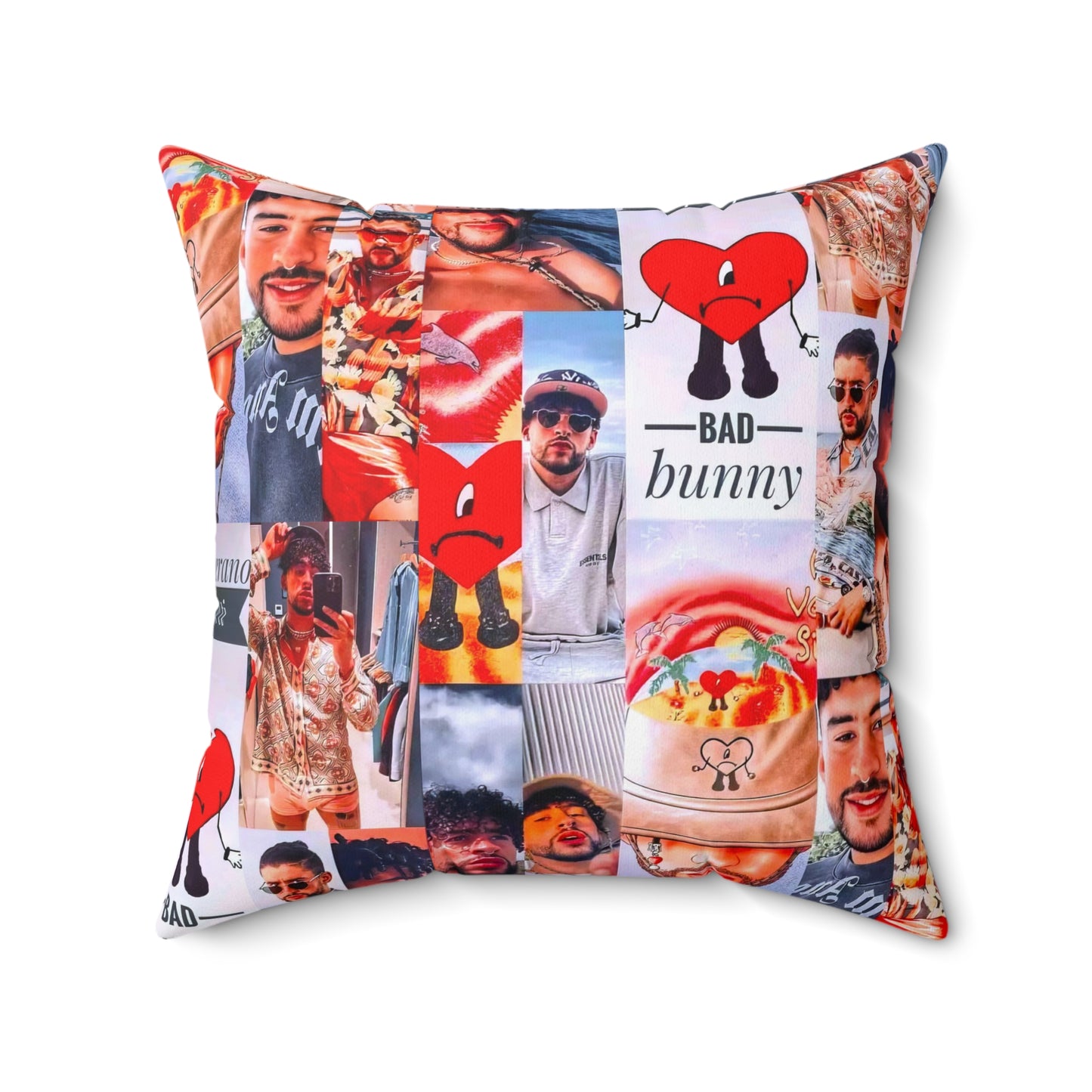 Bad Bunny Un Verano Sin Ti Photo Collage Spun Polyester Square Pillow