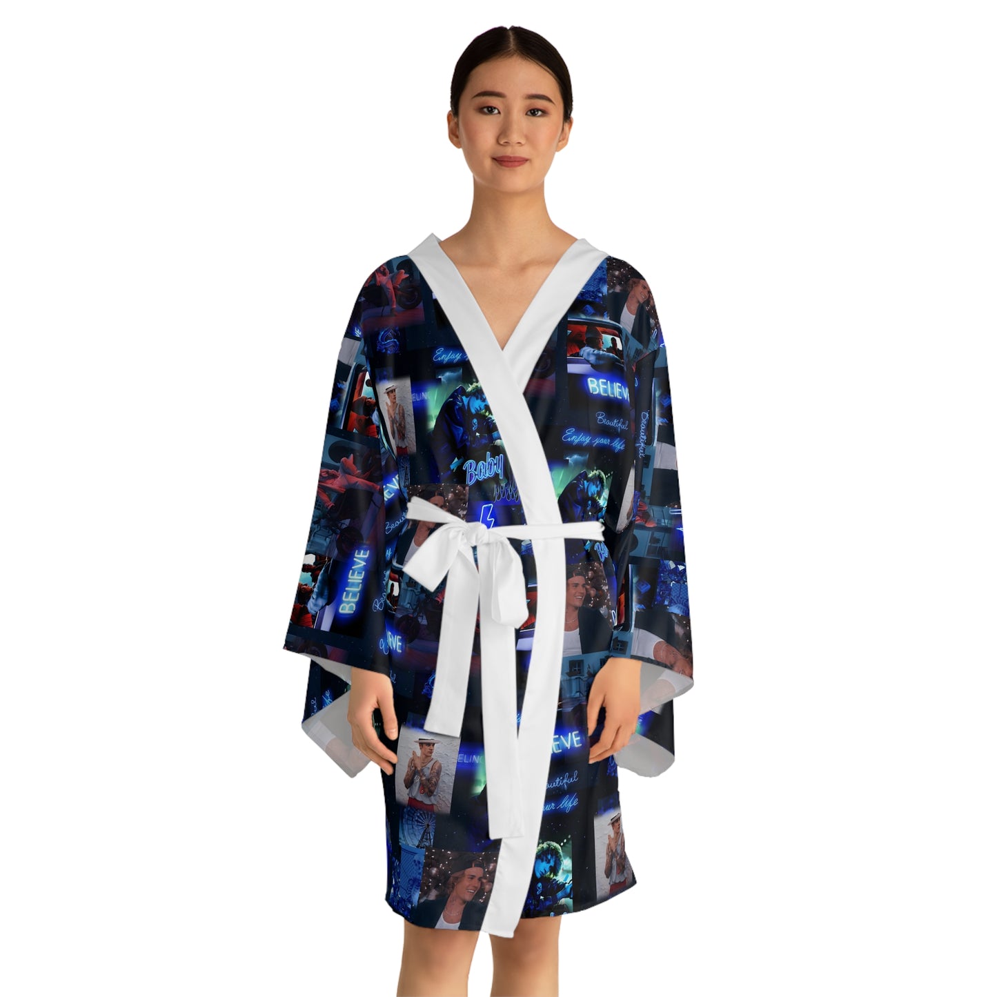 Justin Bieber Enjoy Your Life Collage Long Sleeve Kimono Robe