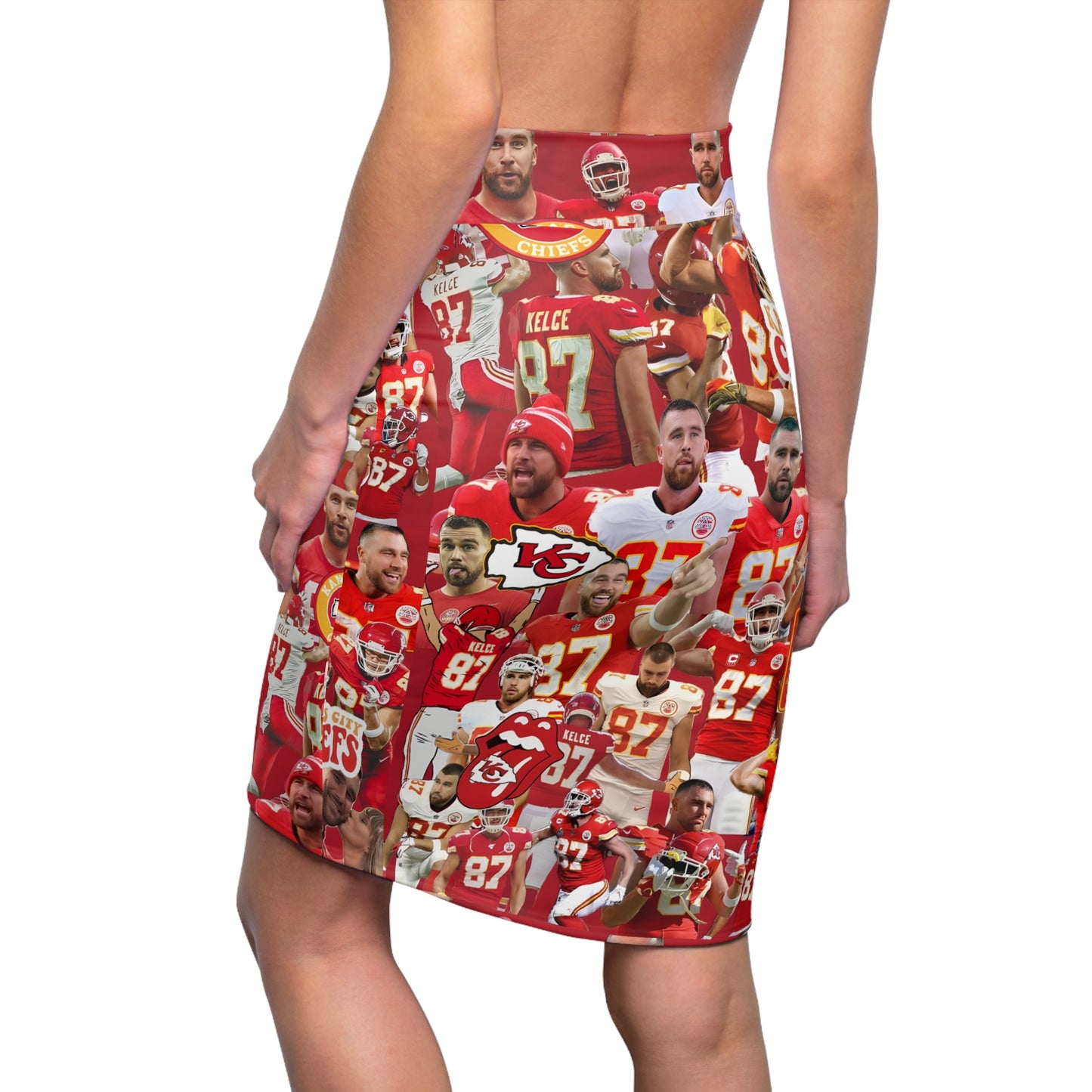 Travis Kelce Chiefs Red Collage Women's Pencil Skirt