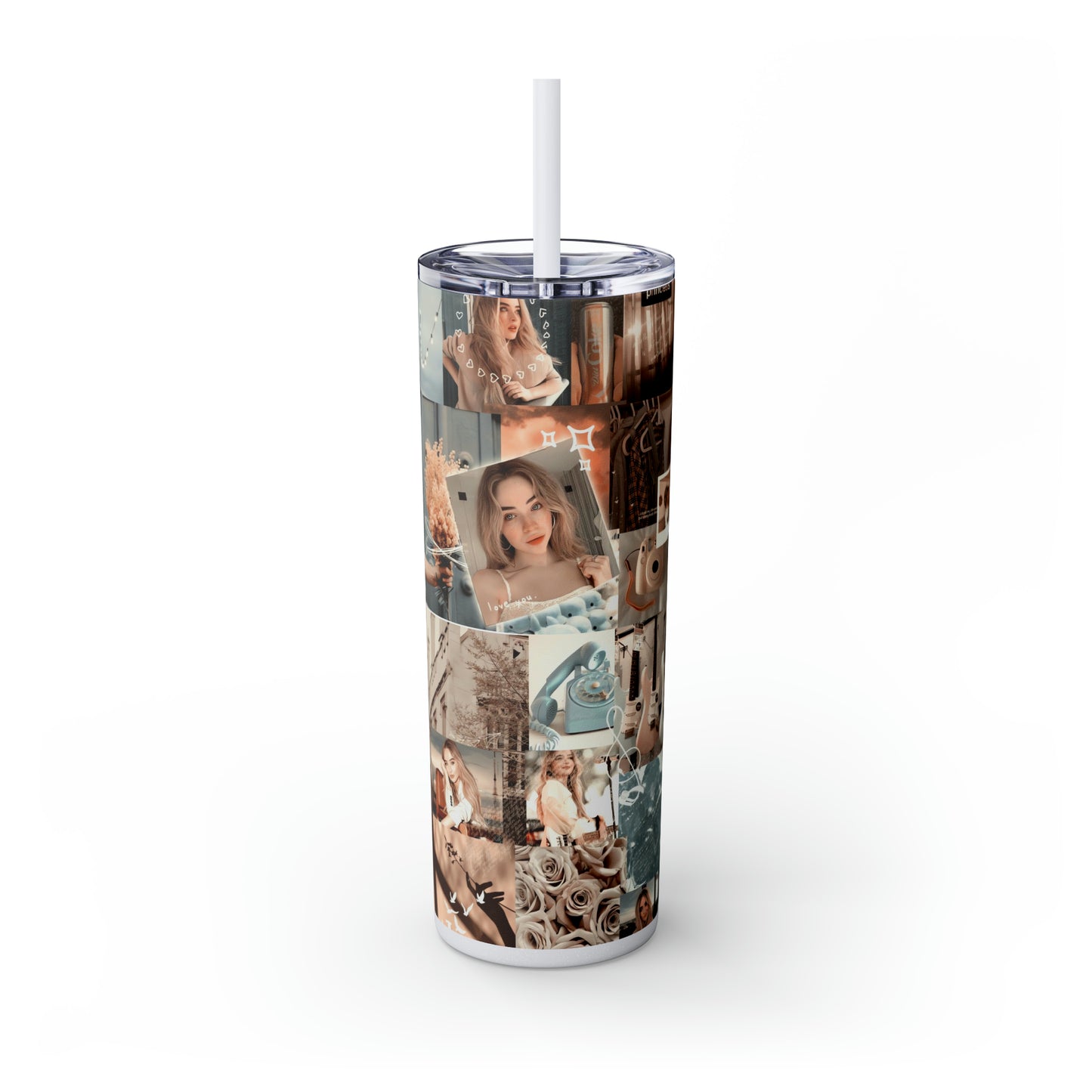 Sabrina Carpenter Peachy Princess Collage Skinny Tumbler with Straw