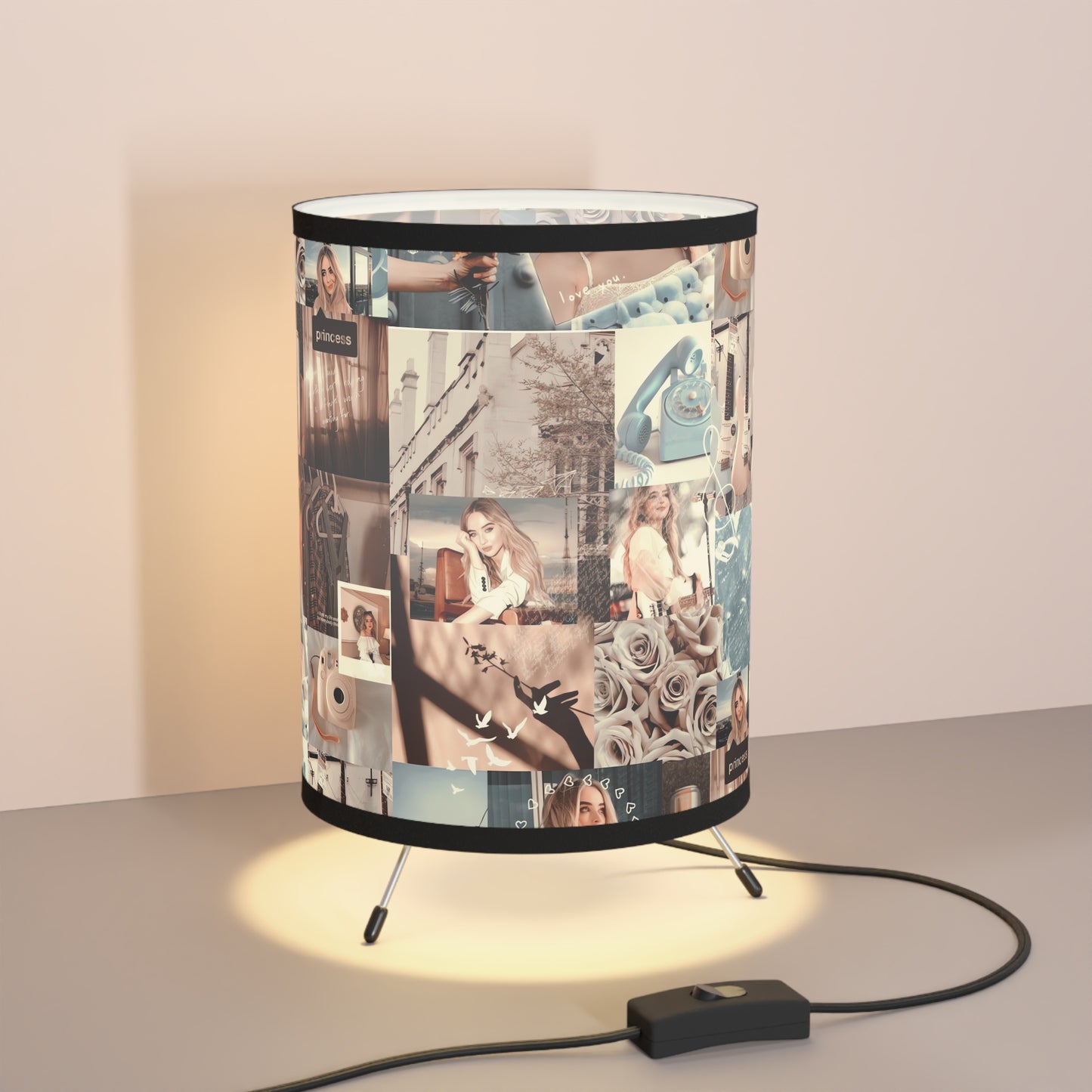 Sabrina Carpenter Peachy Princess Collage Tripod Lamp with High-Res Printed Shade