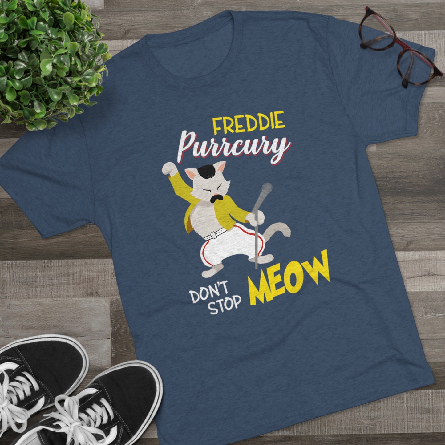 Queen Don't Stop Meow Freddie Purrcury Unisex Tri-Blend Crew Tee