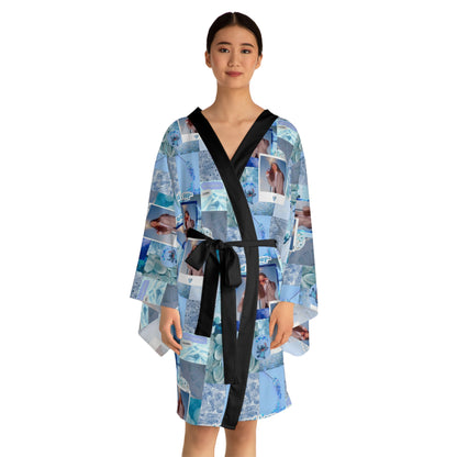 Olivia Rodrigo Light Blue Aesthetic Collage Long Sleeve Kimono Robe