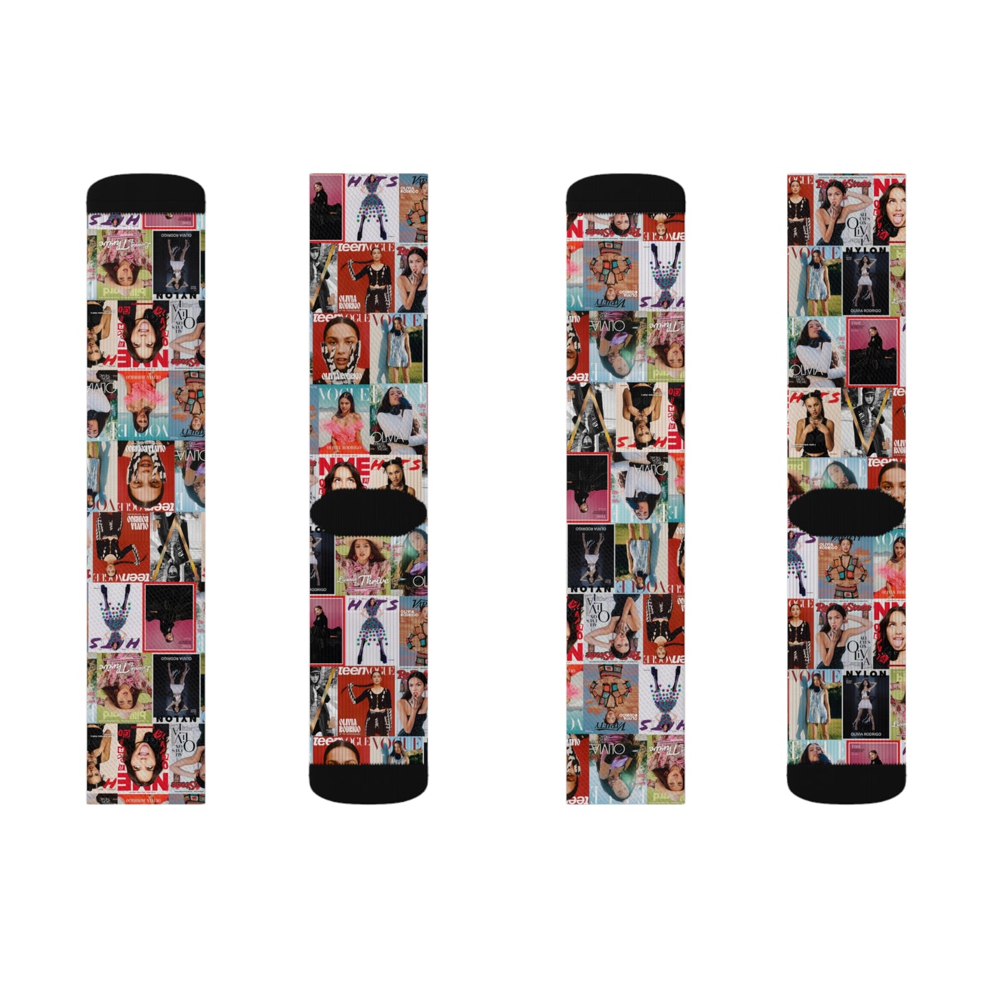 Olivia Rodrigo Magazine Cover Collage Pattern Tube Socks