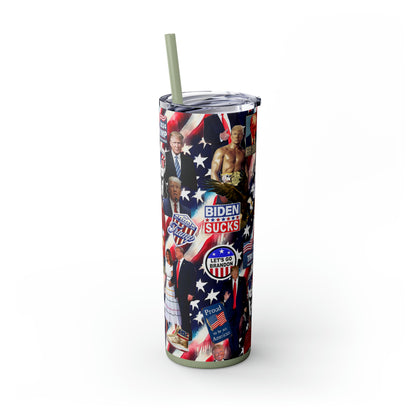 Donald Trump 2024 MAGA Montage Skinny Tumbler with Straw