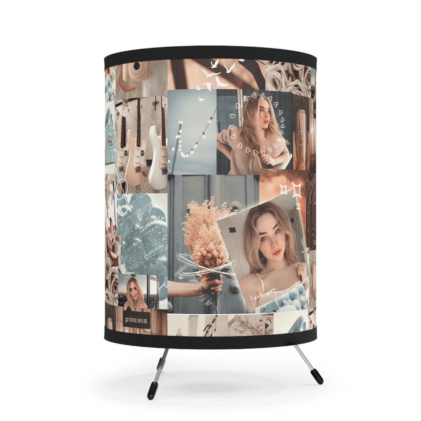 Sabrina Carpenter Peachy Princess Collage Tripod Lamp with High-Res Printed Shade