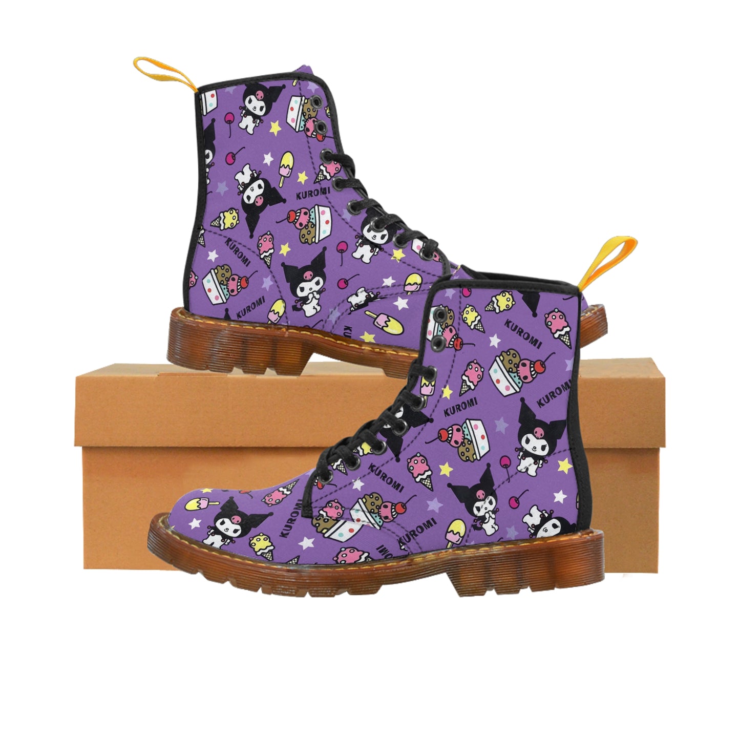 Kuromi Ice Cream Sundae Pattern Women's Canvas Boots